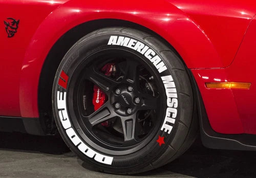 American Muscle Tire Stickers shown on a tire or vehicle wheel