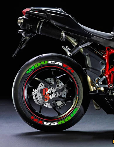 Ducati Italia Motorcycle Tire Stickers shown on a tire or vehicle wheel