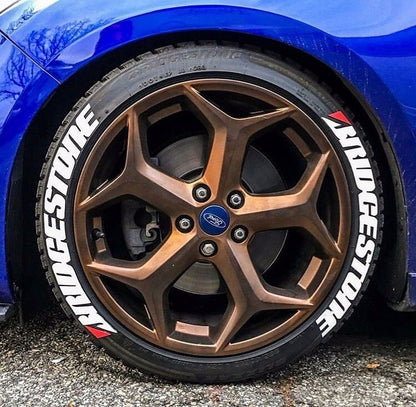 Bridgestone white tire stickers installed on car tire