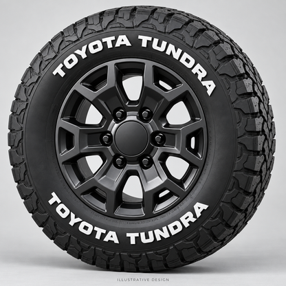 Illustrative TOYOTA TUNDRA tire lettering mockup; not an actual installation photograph.